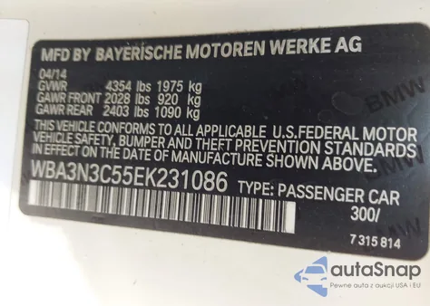 2014 BMW 428I from USA, damaged, VIN WBA3N3C55EK231086